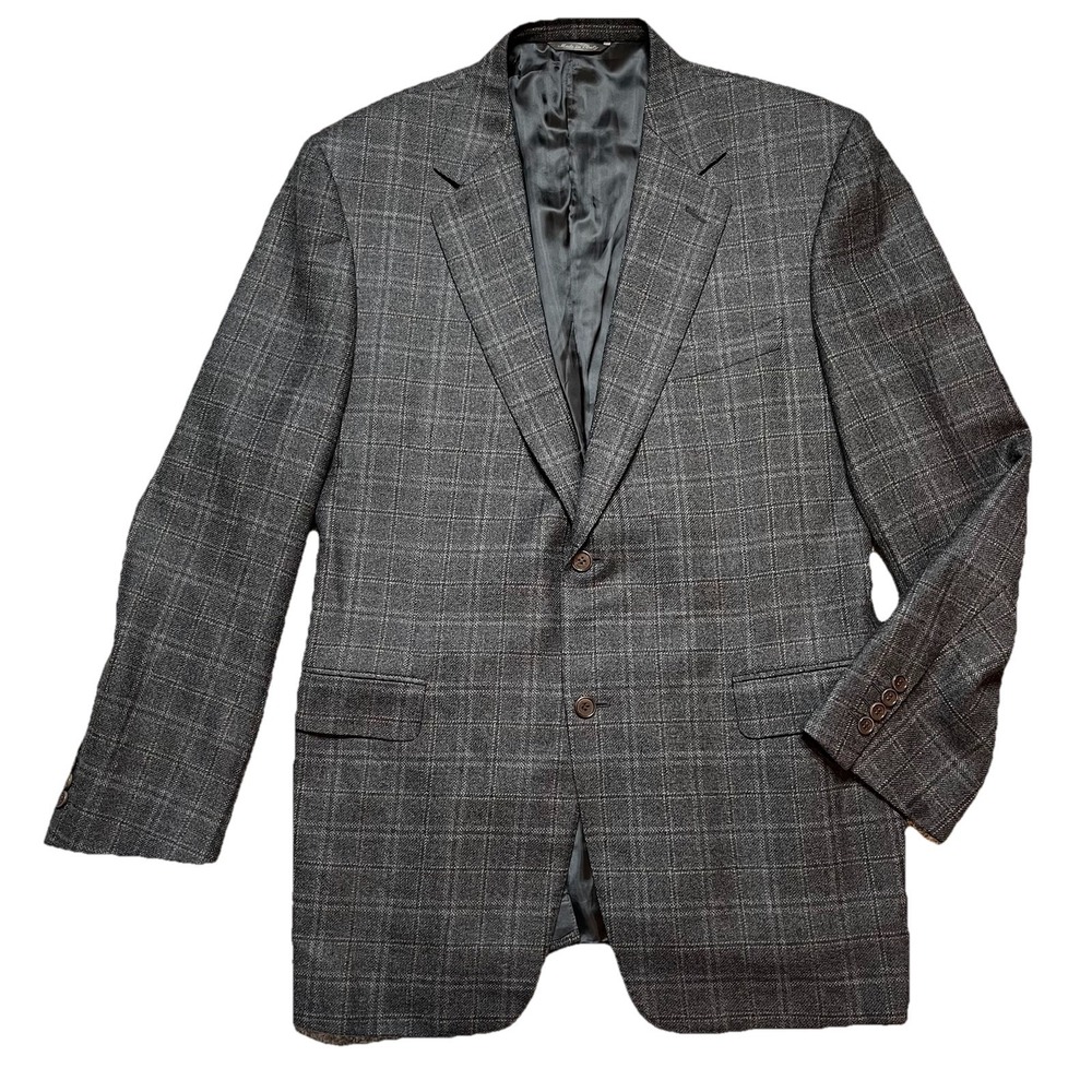 Canali Blazer Mens 43 US Wool Plaid Dual Vent Gray Sport Coat Flannel Italy Made